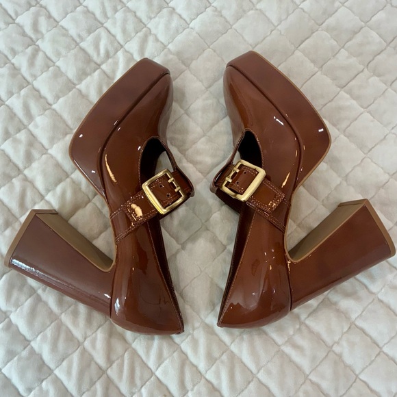 Vince Camuto Marocean Brown Patent Leather Platform Mary Jane Heels 7.5 New - Picture 7 of 11